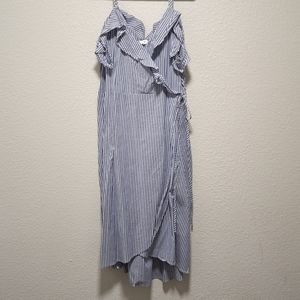 Midi pinstripe wrap dress